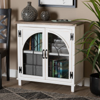 Baxton Studio 18Y1006-OakWhite-Cabinet Baxton Studio Faron Classic and Traditional Farmhouse Two-Tone Distressed White and Oak Brown Finished Wood 2-Door Storage Cabinet